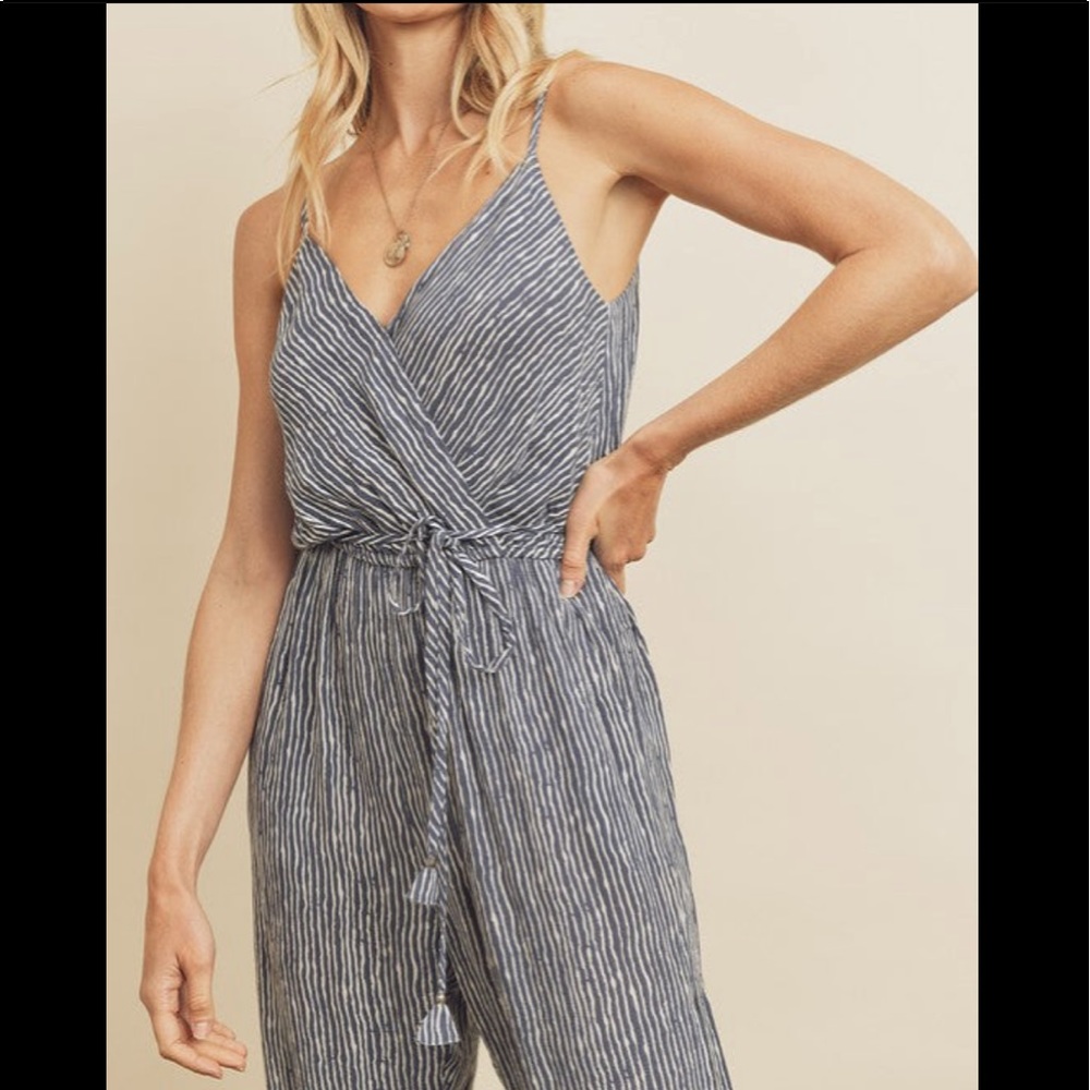 Lulu's Blue Striped Jumpsuit - Picture 2 of 8